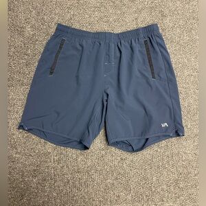 RVCA navy blue mens casual shorts pull on zippered pockets XL swim gym workout